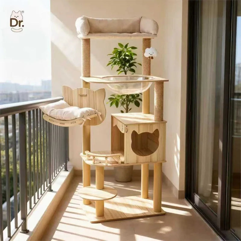 Wooden Cat Tree with Capsule House