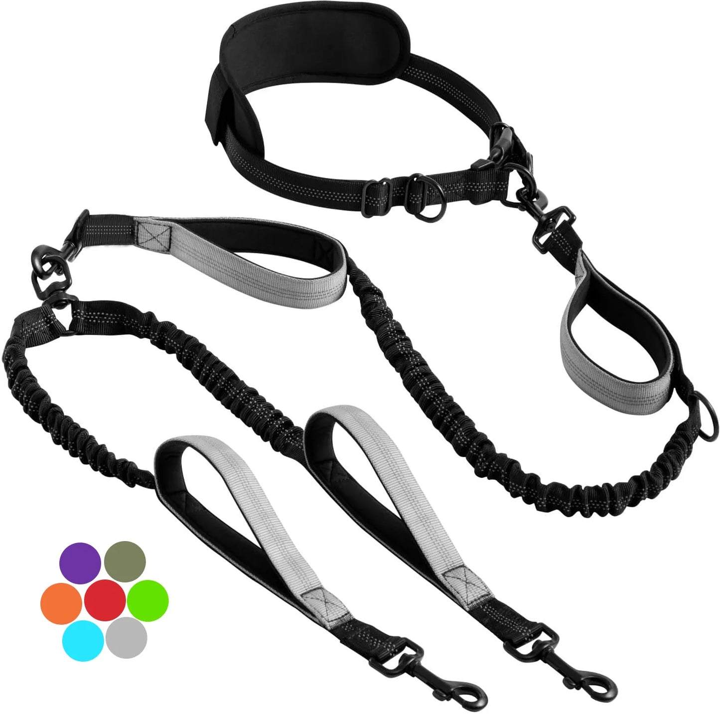 Double Dog Leash with Elastic Shock Absorber