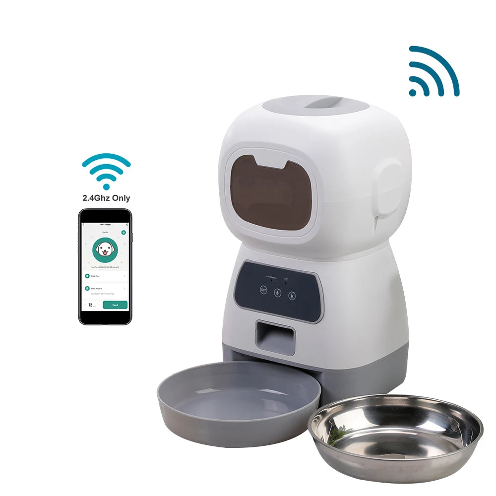 3.5L Smart WiFi Automatic Pet Feeder with Voice Recorder & Slow Feed Swirl Bowl