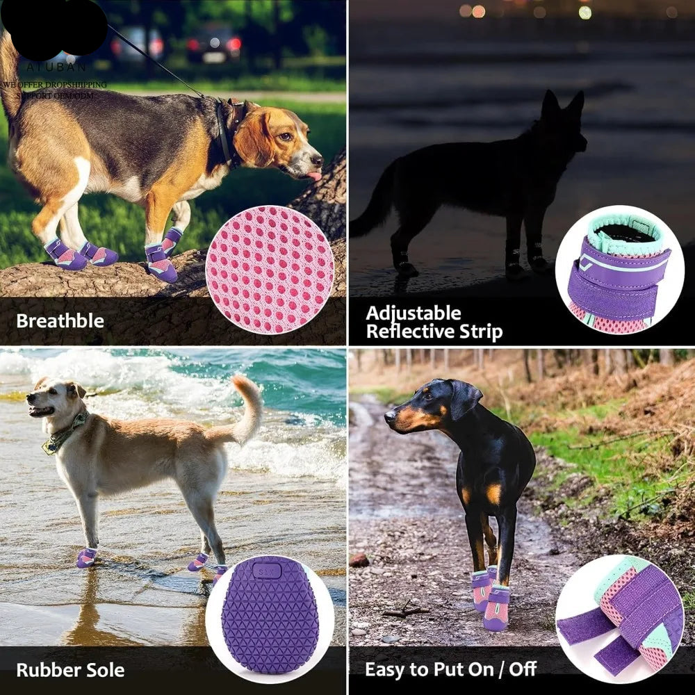 Breathable High-Cut Dog Boots for Hot Pavement & Summer Hiking | Set of 4