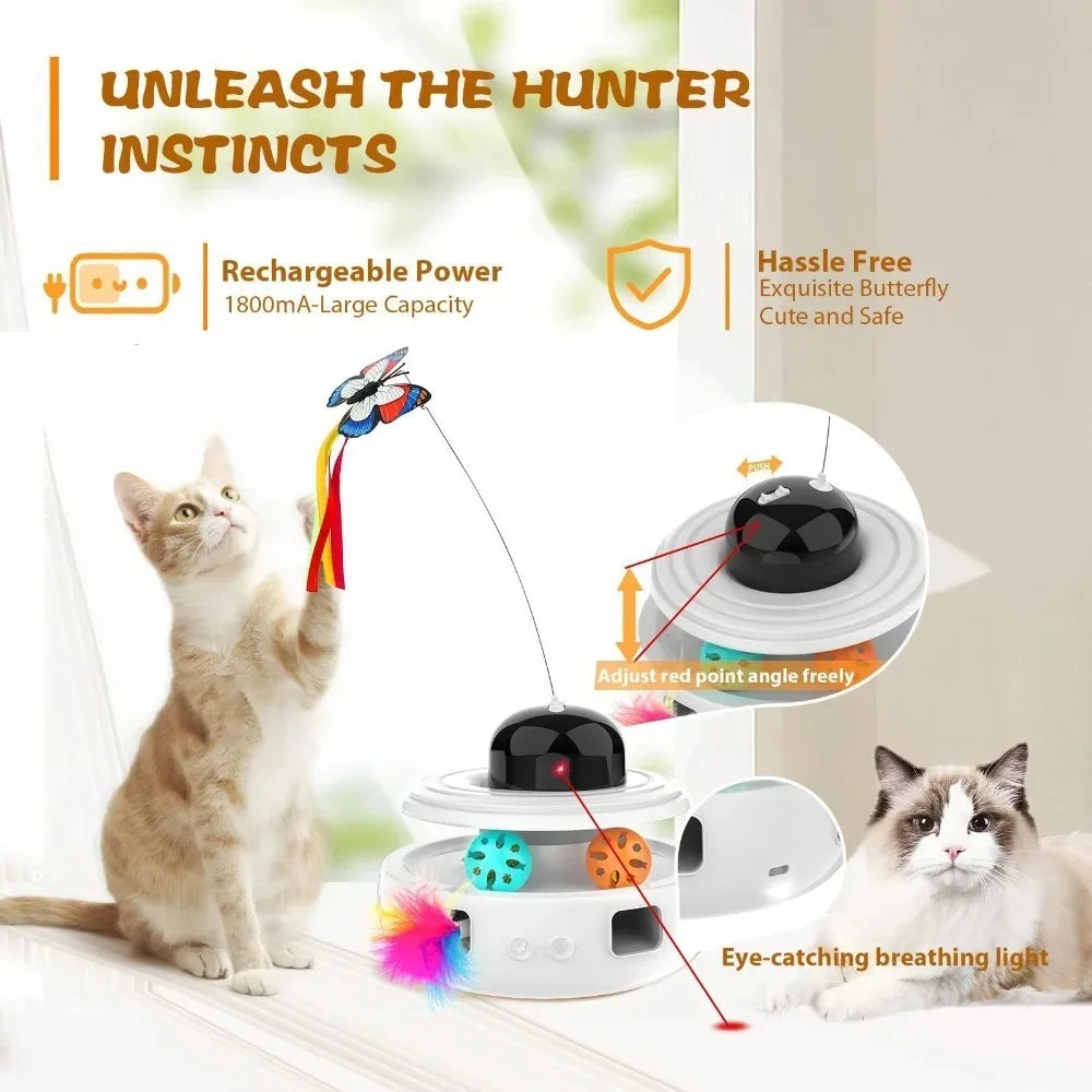 Quiet Electric Rolling Ball Cat Toy with LED Light & Feather