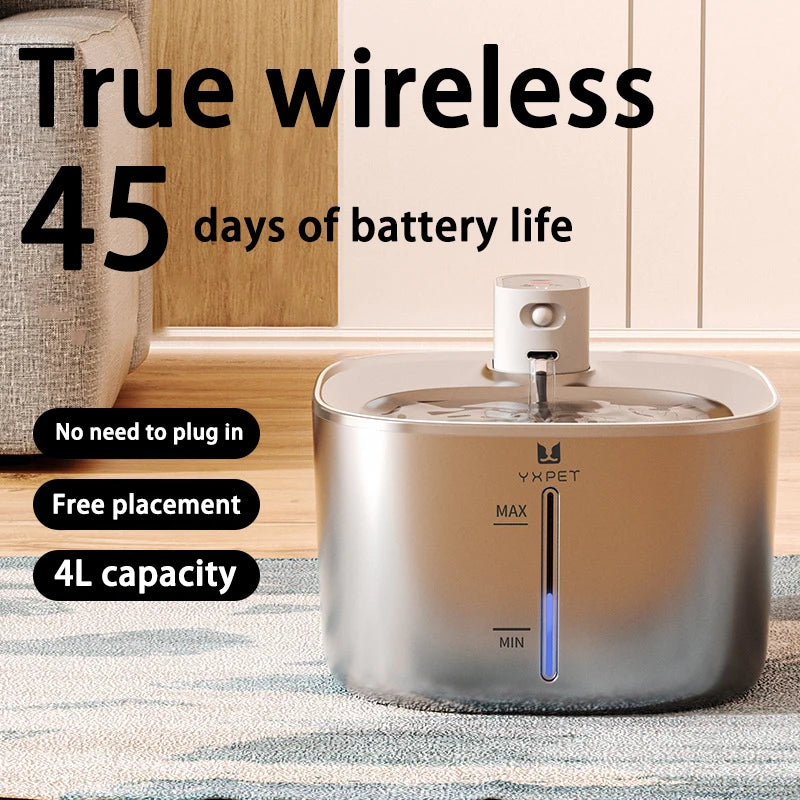 4L Stainless Steel Wireless Pet Water Fountain with Motion Sensor