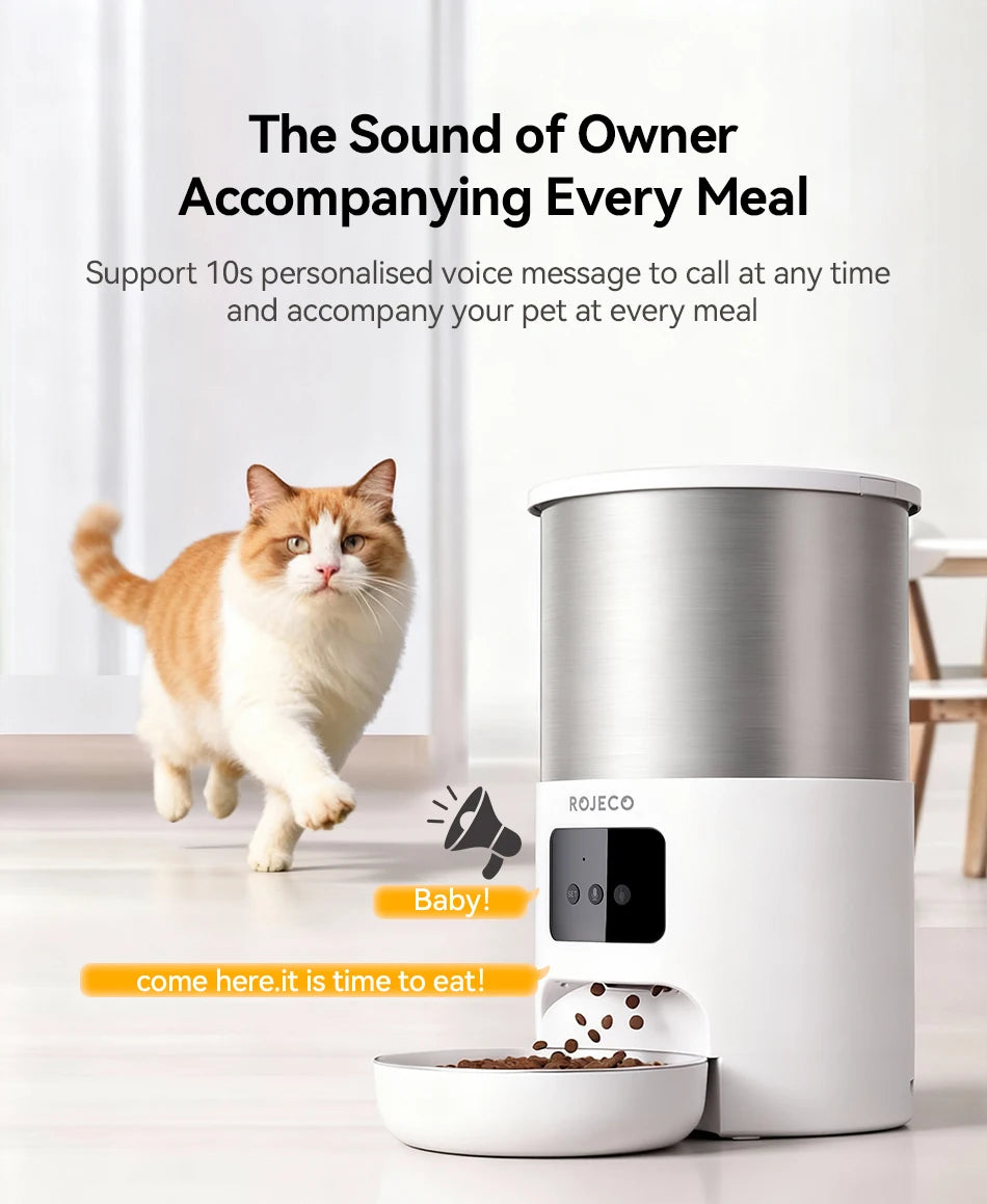 Distributeur automatique intelligent pour animaux de compagnie en acier inoxydable de 4,5 L avec Wi-Fi et enregistrement vocal