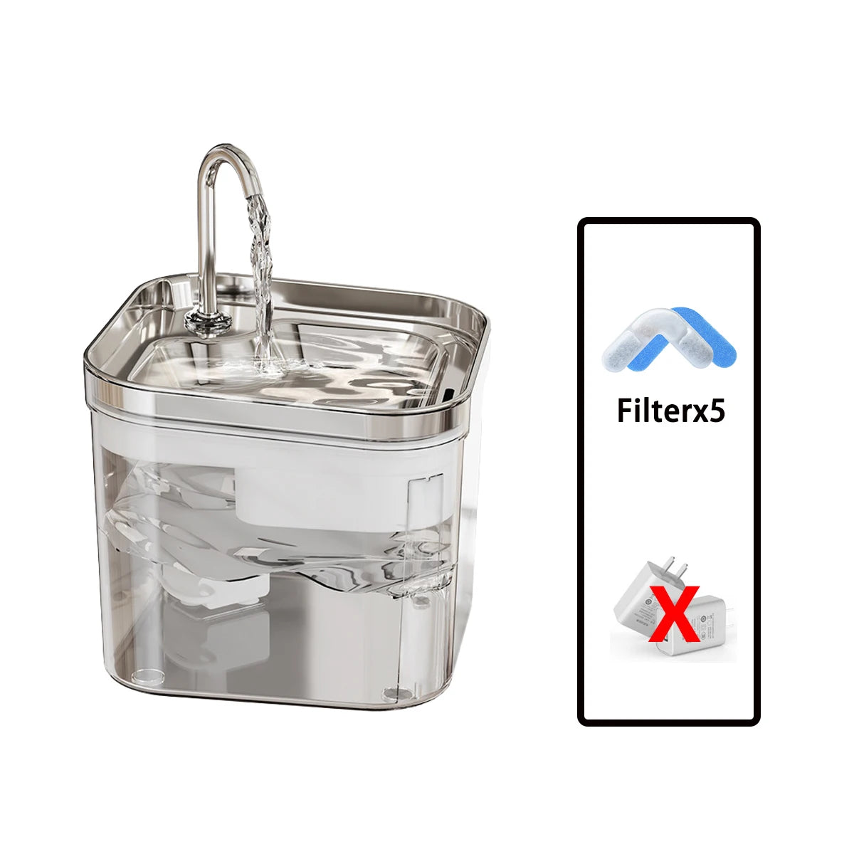 Pet Water Fountain with Stainless Steel & Clear Reservoir