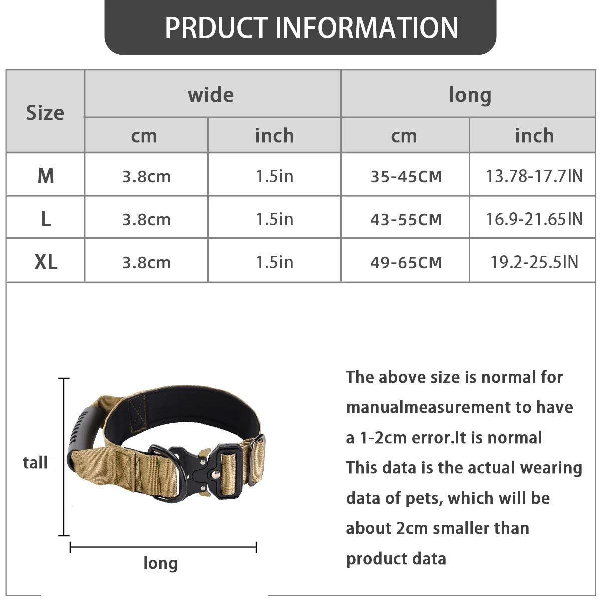 Heavy Duty Tactical Dog Collar with Handle — Metal Buckle Training Collar for Medium & Large Dogs