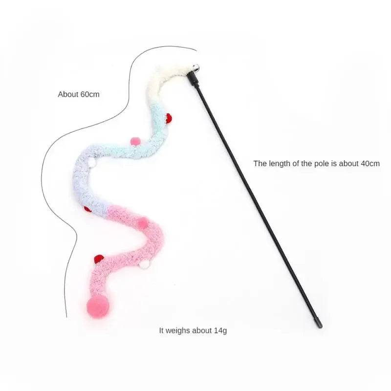 Rainbow Caterpillar Cat Wand Toy with Bell – Interactive Feather Stick