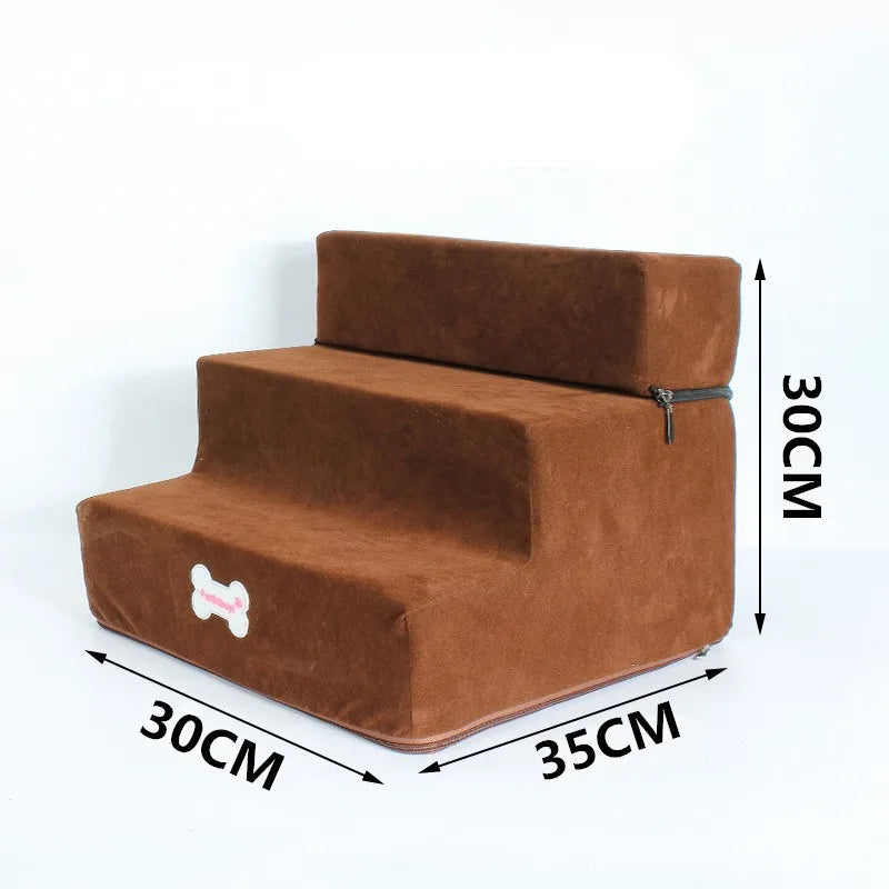 Anti-Slip Pet Stairs with Removable Washable Cover – 2 or 3 Step Ramp for Dogs & Cats
