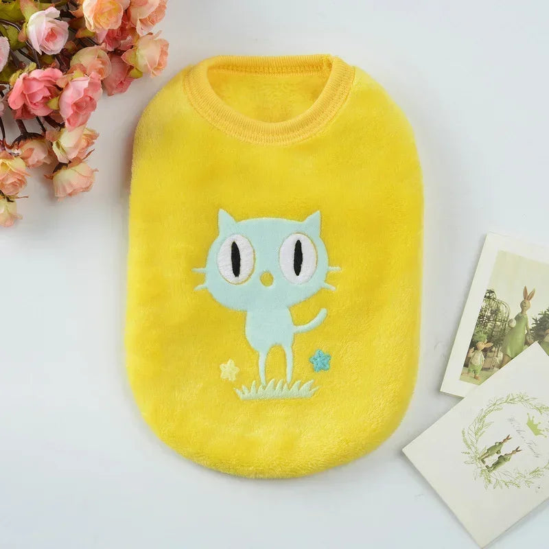 Cartoon Print Plush Vest for Small Animals & Kittens