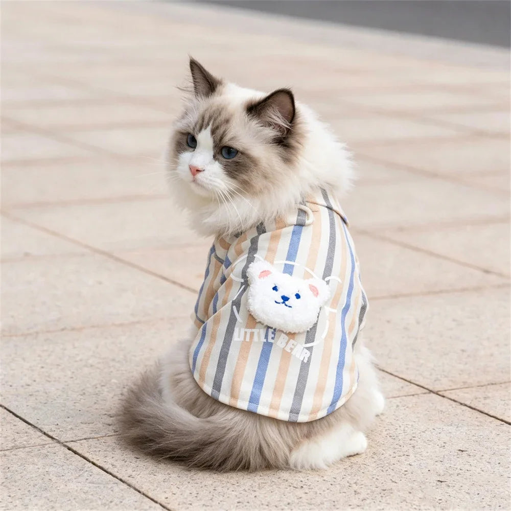 Striped Pet Shirt with D-Ring for Cats & Small Dogs