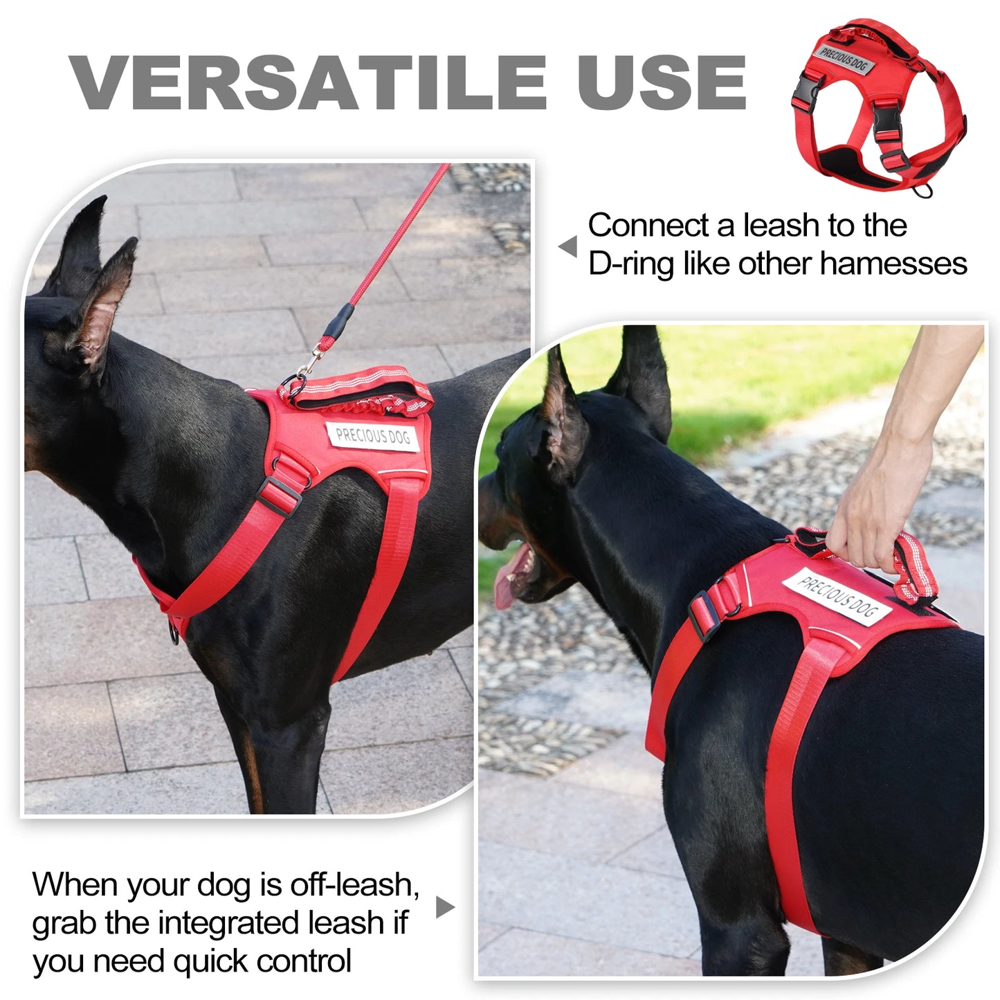 Reflective Emotional Support Dog Vest Harness with Handle & Lead — Easy On/Off for Large Dogs
