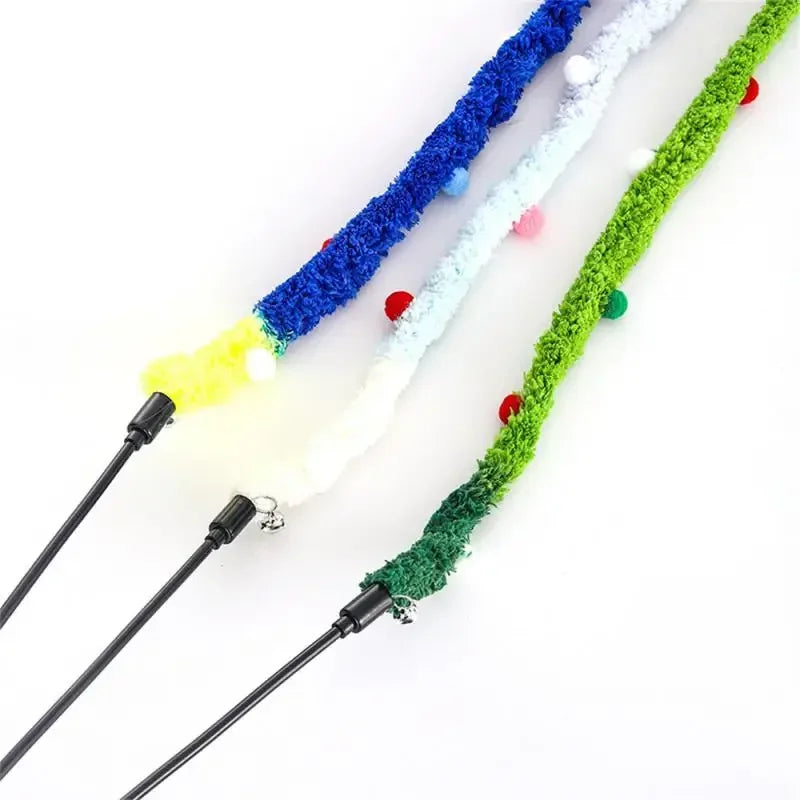 Rainbow Caterpillar Cat Wand Toy with Bell – Interactive Feather Stick