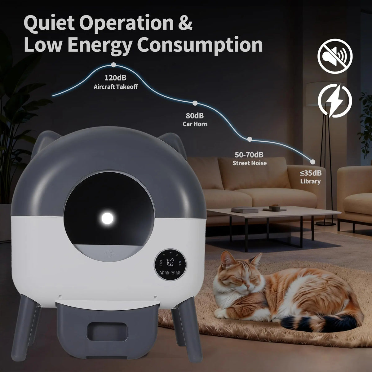 76L Self-Cleaning Cat Litter Box | 15-Day Waste Bin | ≤35dB Quiet | LED Night Light | App Control