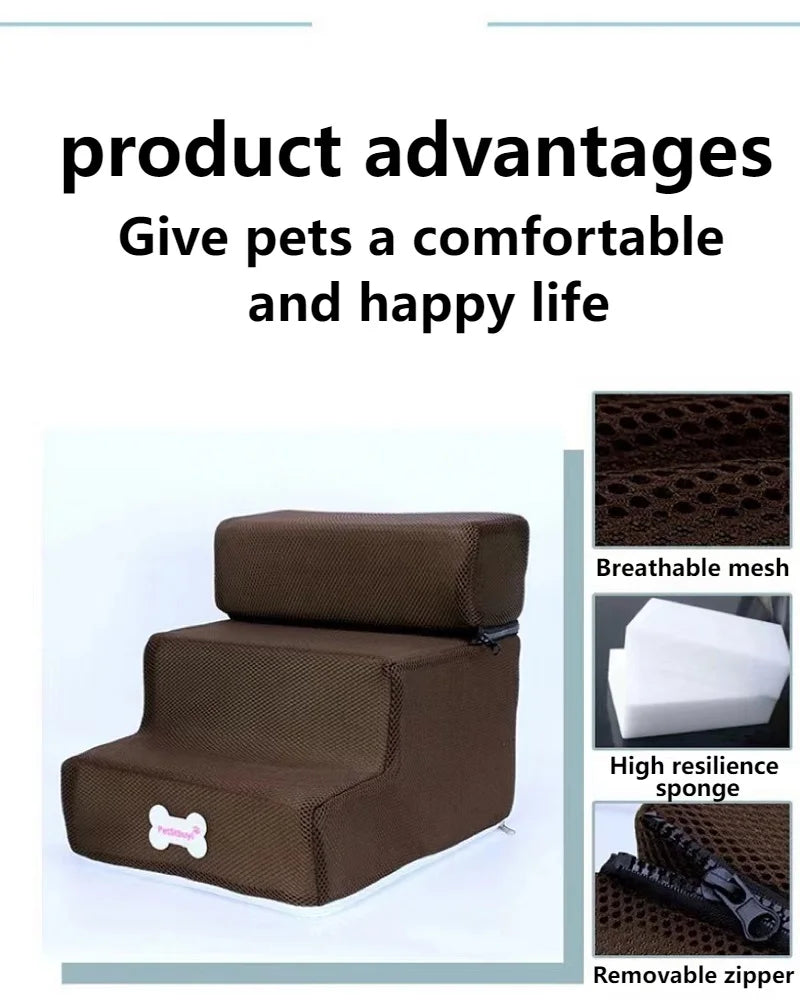 Anti-Slip Pet Stairs with Removable Washable Cover – 2 or 3 Step Ramp for Dogs & Cats