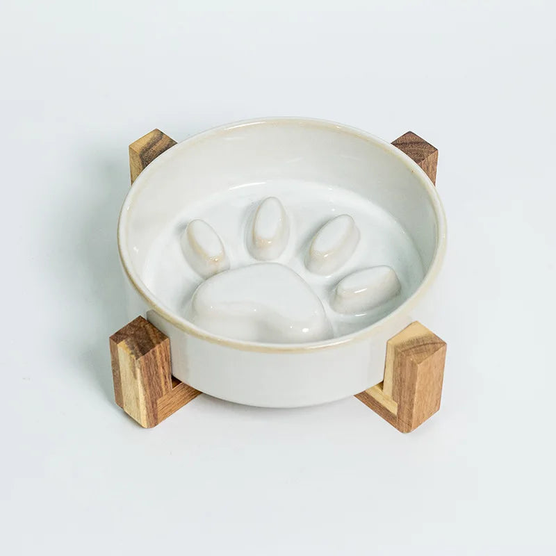 Ceramic Dog Bowl with Slow Feeder & Water Options