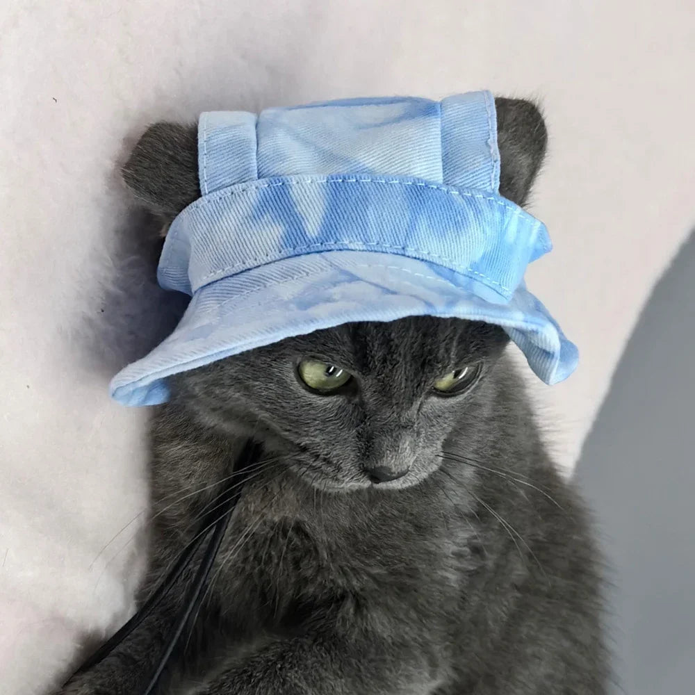 Adjustable Cotton Baseball Cap for Dogs & Cats – Ear Hole Sun Hat for Small & Medium Pets