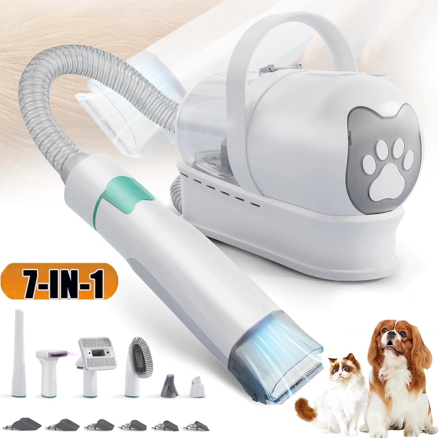 7-in-1 Pet Grooming Vacuum Kit with Clippers & Nail Grinder – 400W