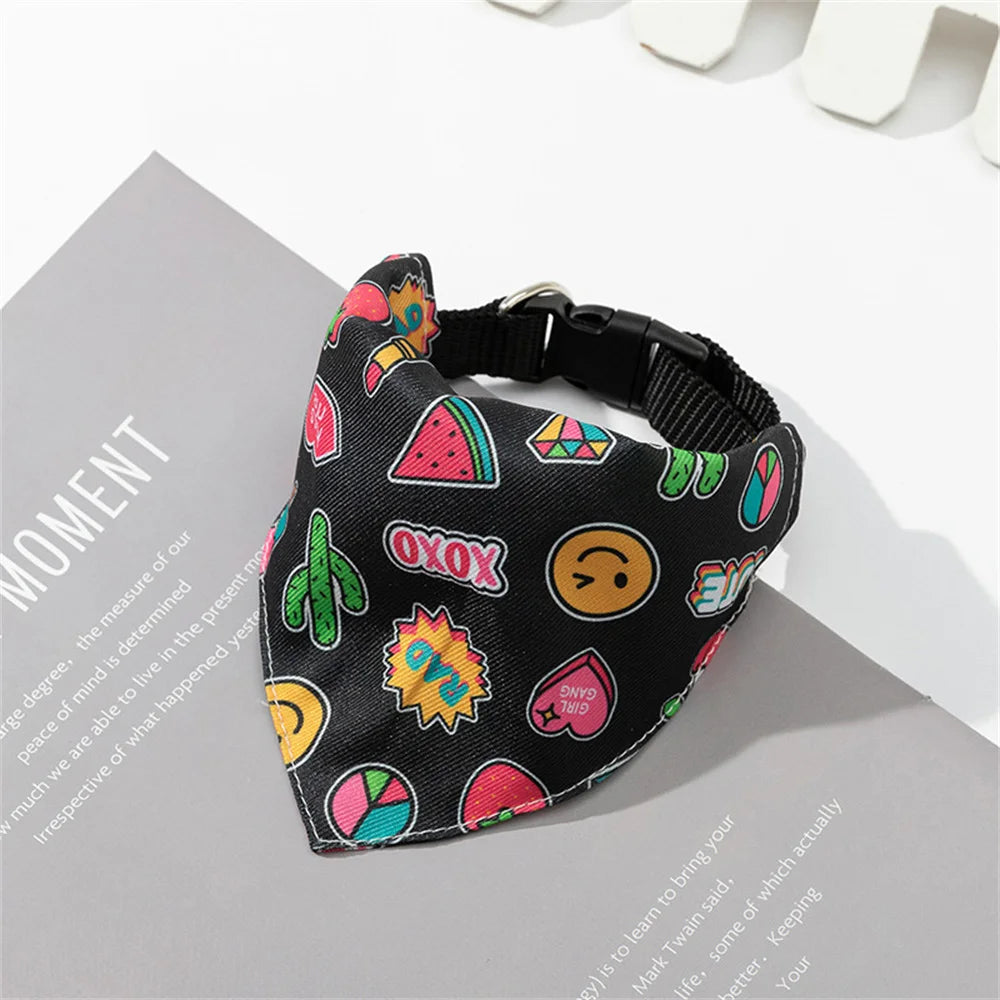 Cute Print Cat Dog Collar with Bandanas for Small Dogs Yorkshire Chihuahua Puppy Triangular Bandage Pet Accessories Supplies