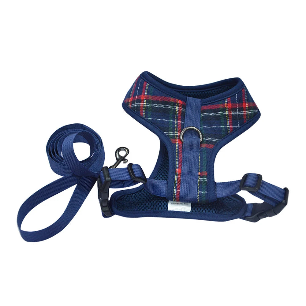 Adjustable Plaid Dog Harness & Leash Set