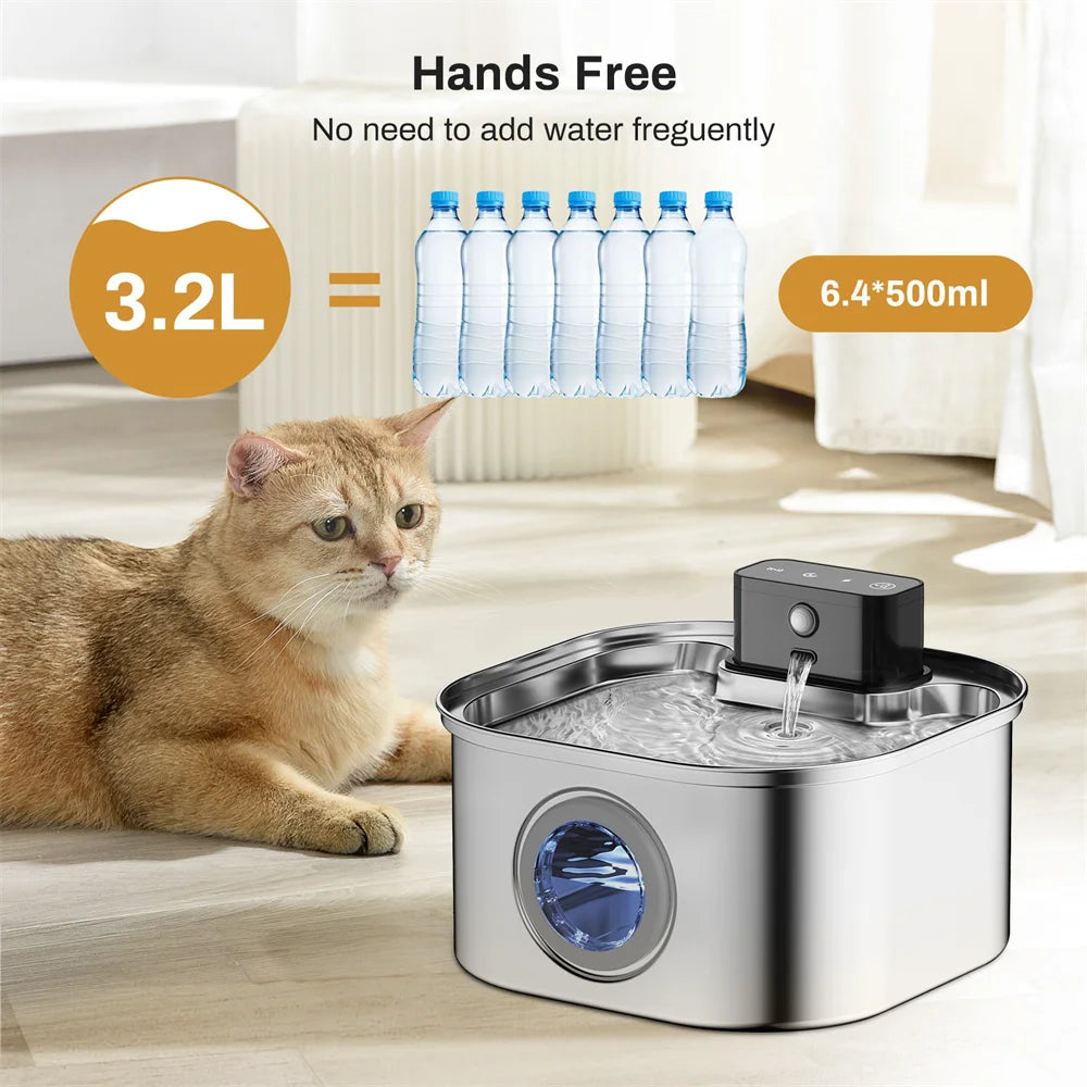 Stainless Steel Wireless Rechargeable Pet Water Fountain — Automatic Induction Drinking Bowl
