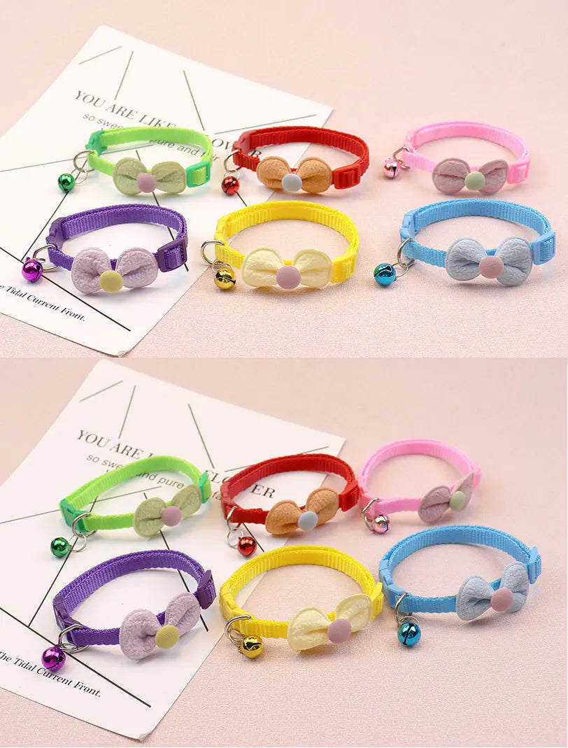Cute Bow Cat & Small Dog Collar with Bell & Quick-Release Buckle