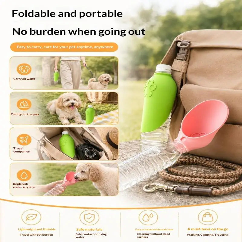 Silicone Pet Travel Water Bottle with Foldable Drinking Bowl – Leakproof, for Dogs & Cats