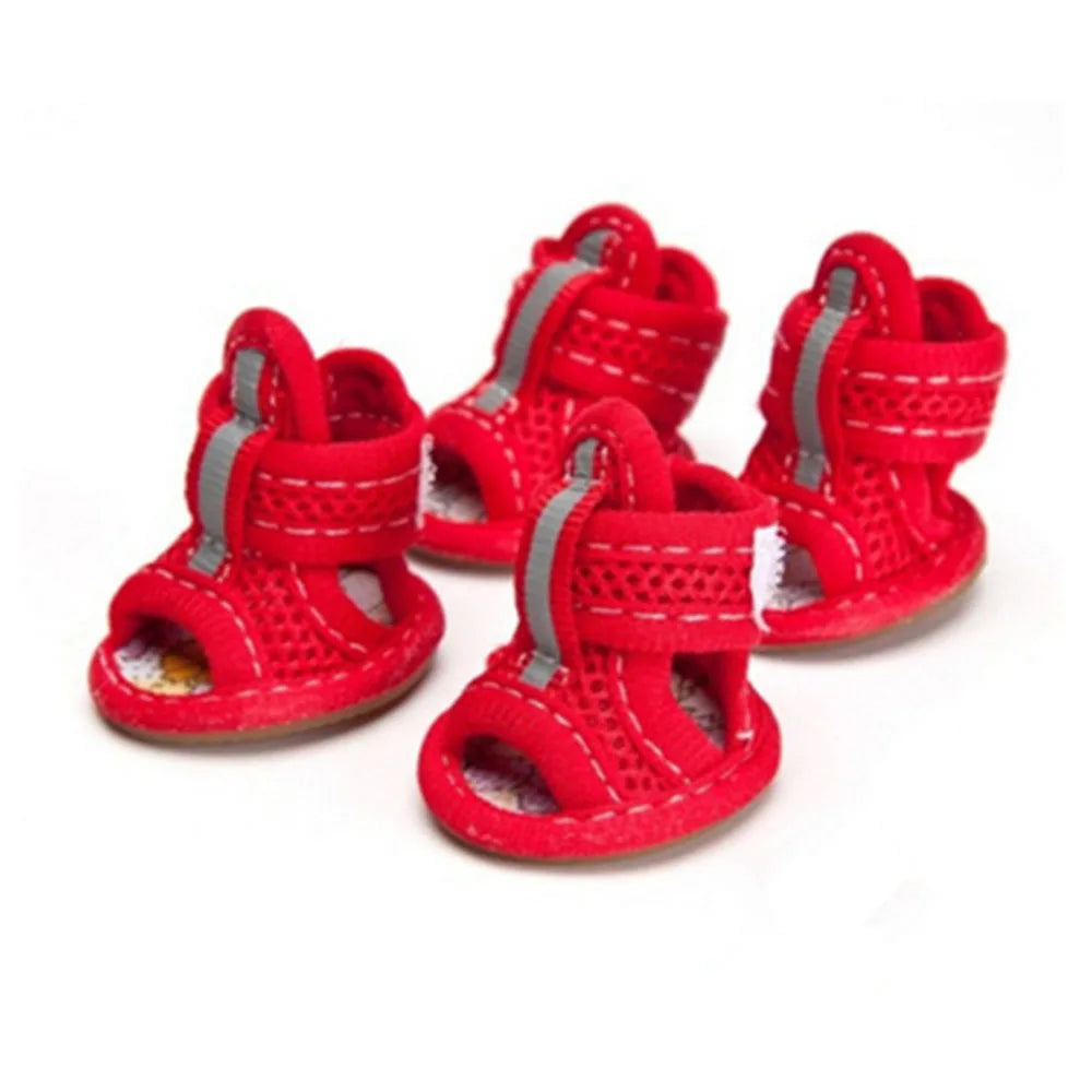 Breathable Mesh Dog Shoes with Reflective Strips – Set of 4
