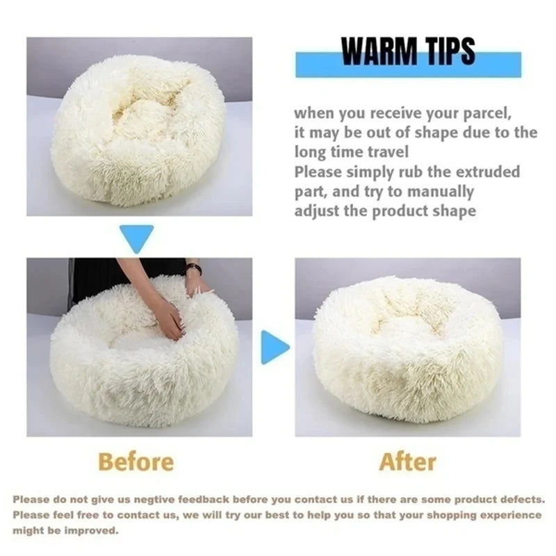 Round Plush Pet Bed — Washable Warm Basket for Dogs & Cats, 6 Sizes
