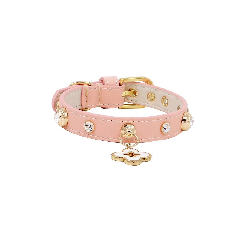 Rhinestone Genuine Leather Dog & Cat Collar