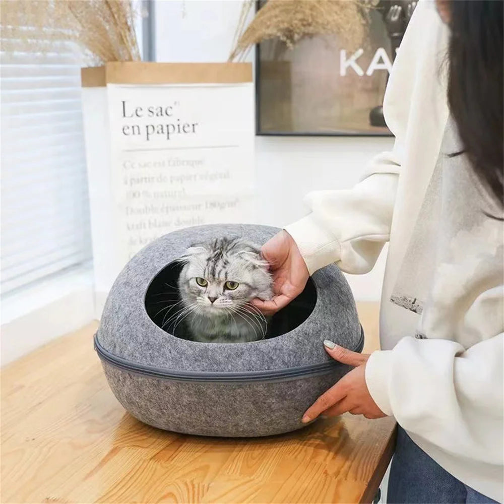 Egg-Shaped Felt Cat Bed with Mattress
