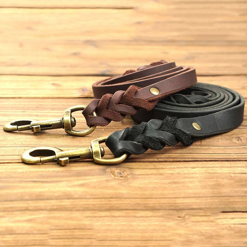 Soft Braided Real Leather Dog Lead – For Walking & Training Small, Medium & Large Dogs