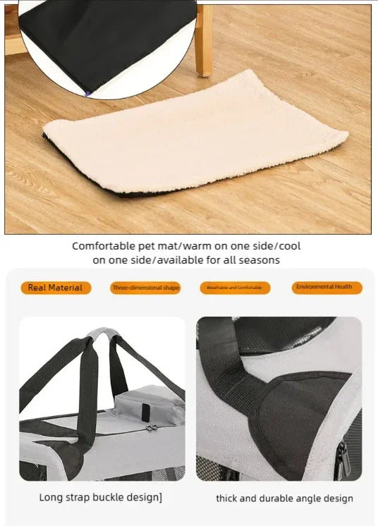 Cage de transport et de voyage pliable et souple avec tapis — 3 portes