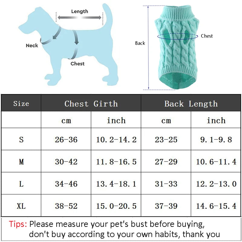Pull tricoté à col roulé pour chien