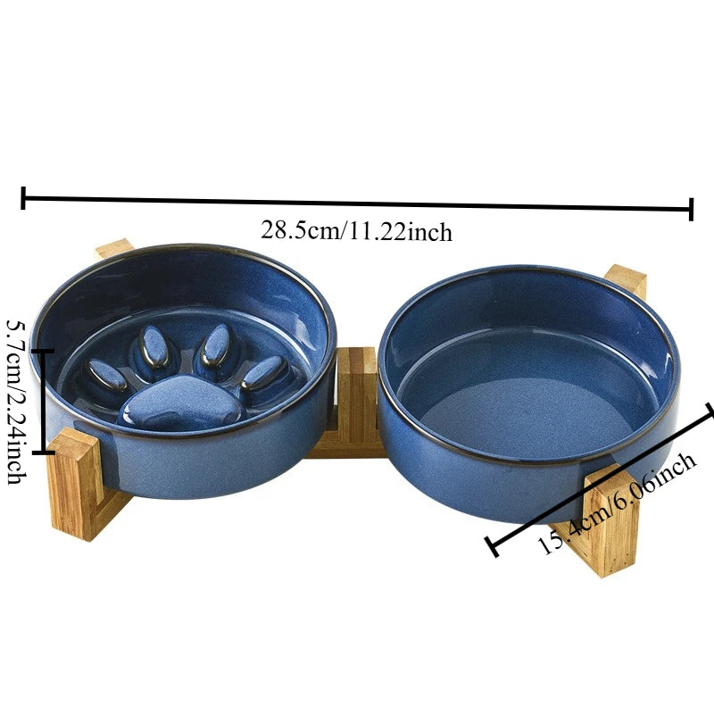 Ceramic Dog Bowl with Slow Feeder & Water Options