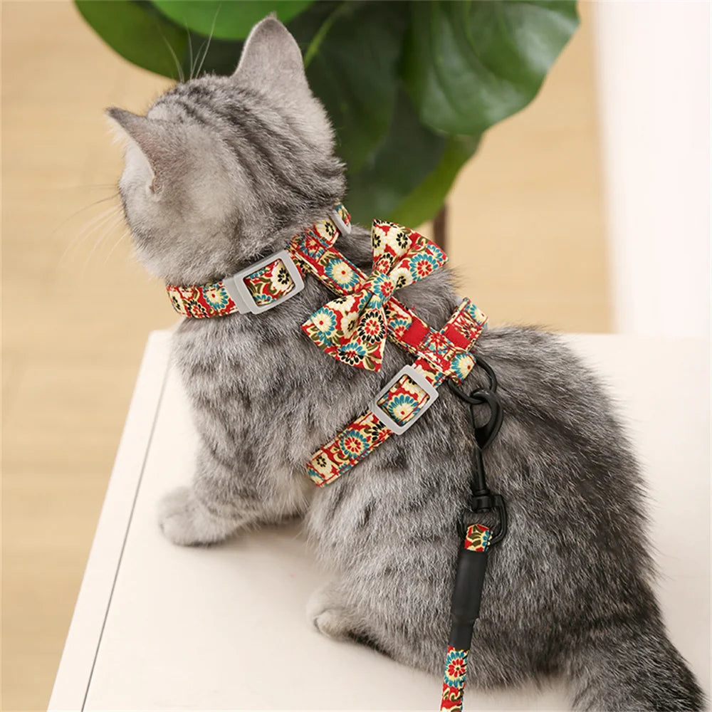 Floral Print Harness & Leash Set for Cats & Small Dogs