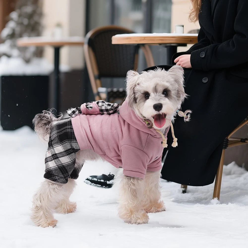 Thickened Fleece Dog Jumpsuit with Hood