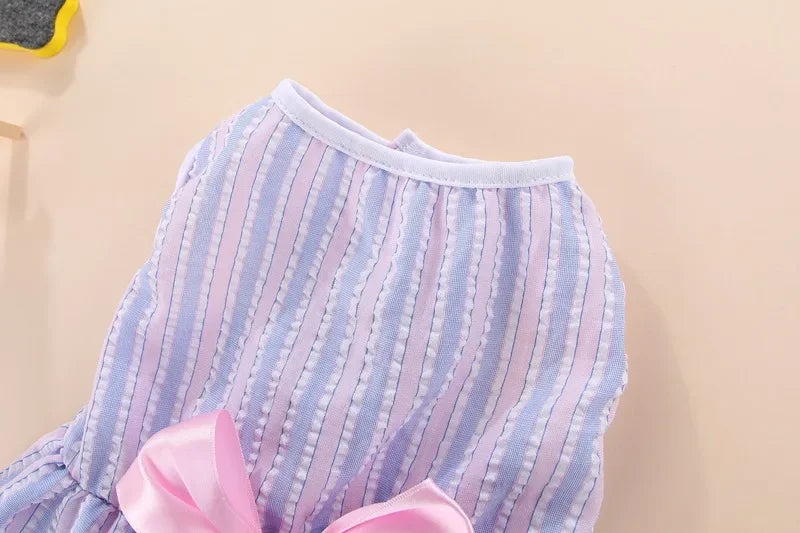 Robe de princesse pour animaux de compagnie - Robe d'été à rayures et carreaux avec nœud pour chats et petits chiens