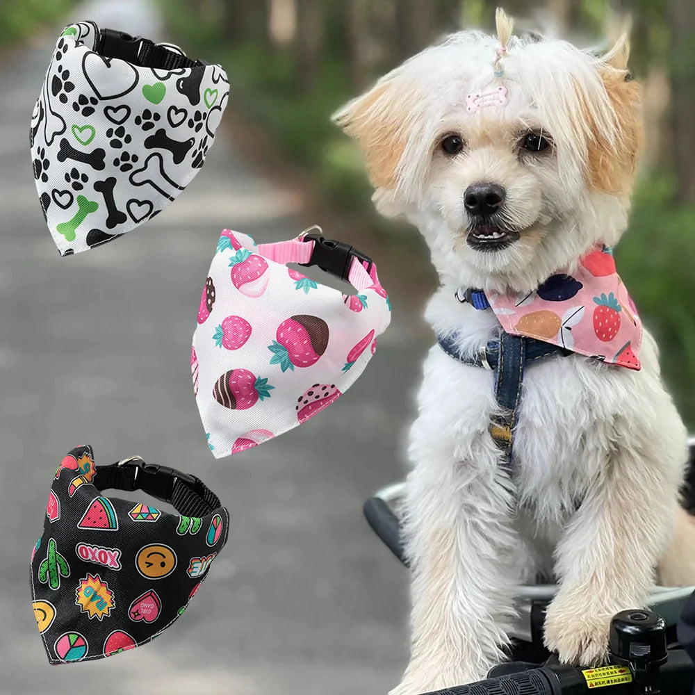 Cute Print Cat Dog Collar with Bandanas for Small Dogs Yorkshire Chihuahua Puppy Triangular Bandage Pet Accessories Supplies