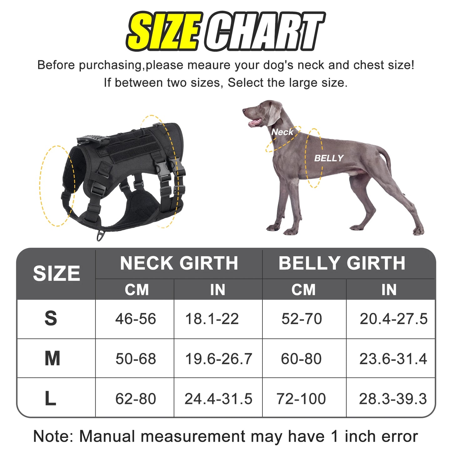 Harnais Tactique pour Chien avec Sangle de Poitrine et Boucle de Renfort