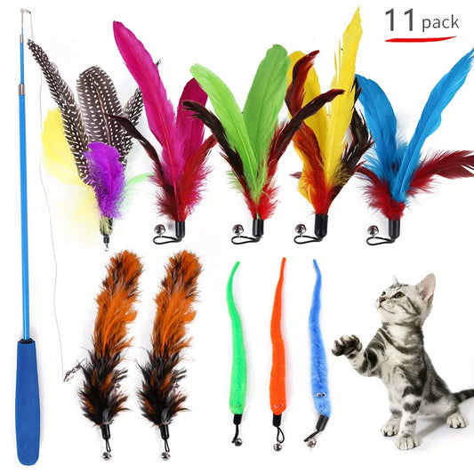 Retractable Cat Wand 11-Pack Set with Bells