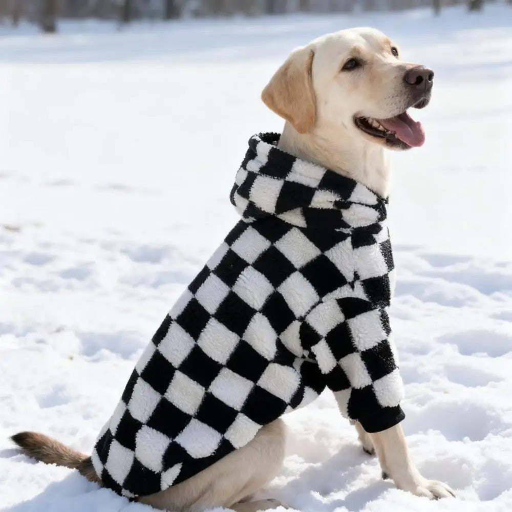 Sweat à capuche et manteau d'hiver en polaire motif échiquier pour chiens — Races moyennes à grandes