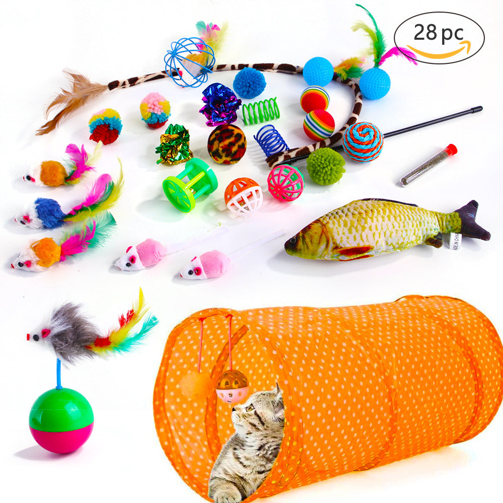 Foldable Cat Play Tunnel with Toys - Interactive Tent for Kittens