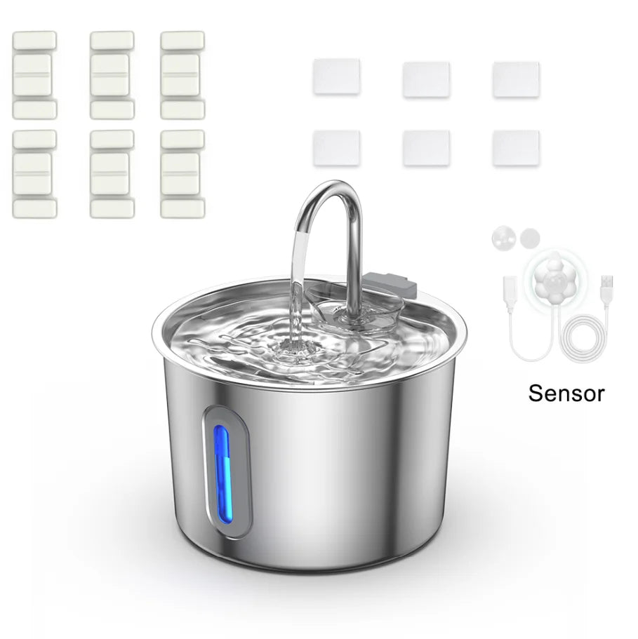 Stainless steel cat water fountain with viewing window cat fountain. Multi-filter automatic pet water dispenser, silent cat wate