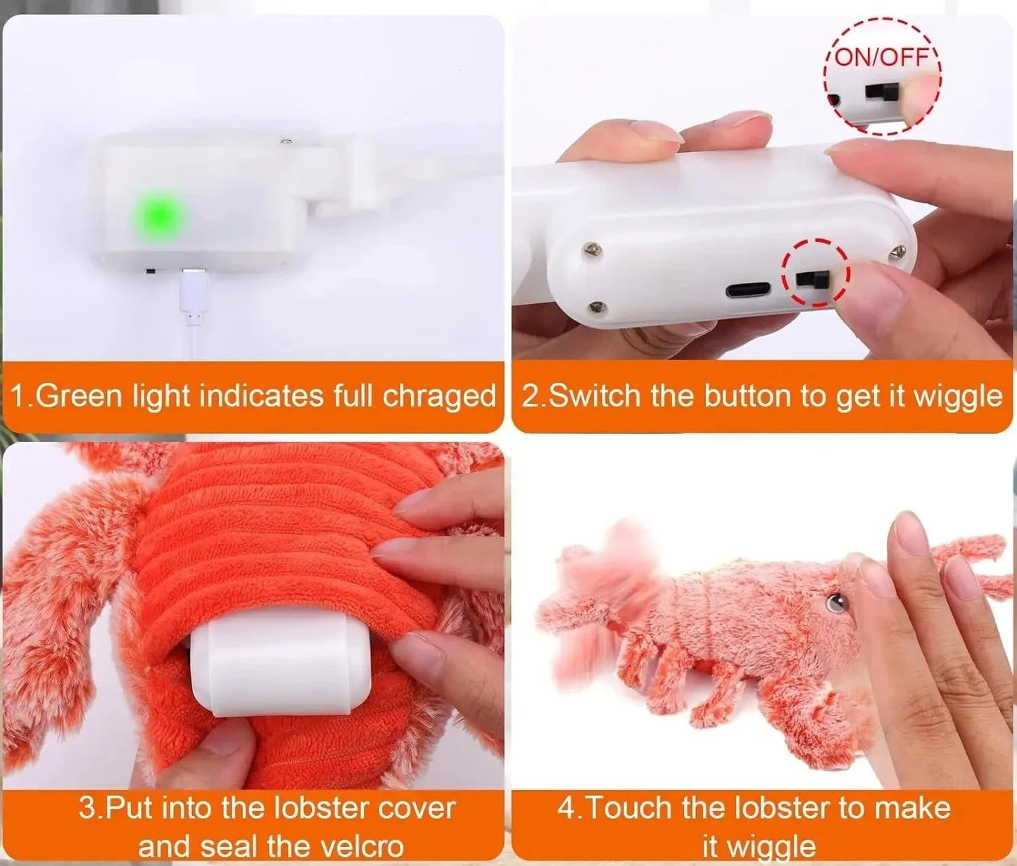 Jouet interactif pour chat en forme de homard doux rechargeable par USB avec couineur