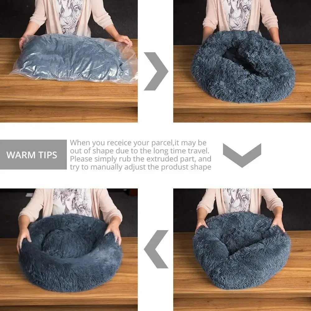 Round Plush Pet Bed — Washable Warm Basket for Dogs & Cats, 6 Sizes