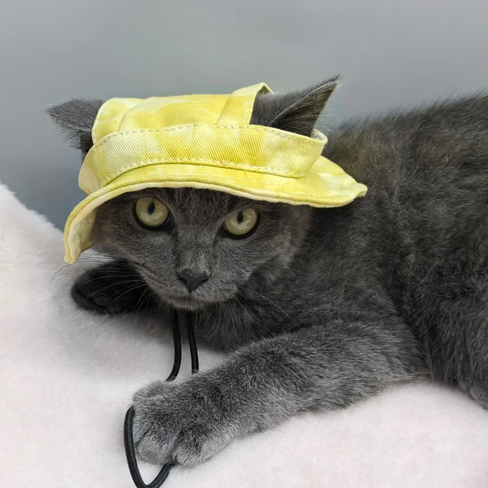Adjustable Cotton Baseball Cap for Dogs & Cats – Ear Hole Sun Hat for Small & Medium Pets