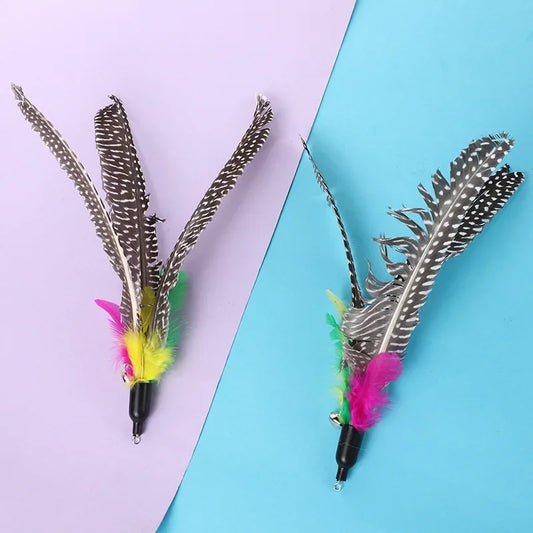 Interactive Cat Wand Replacement Head with Feathers and Bell