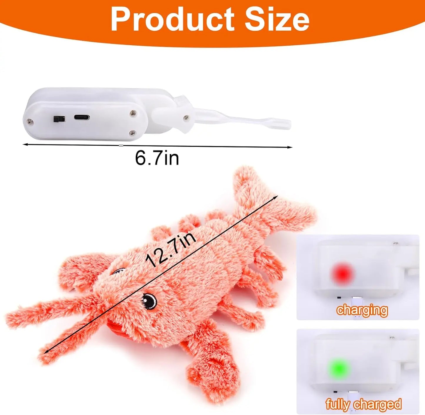 Jouet interactif pour chat en forme de homard doux rechargeable par USB avec couineur