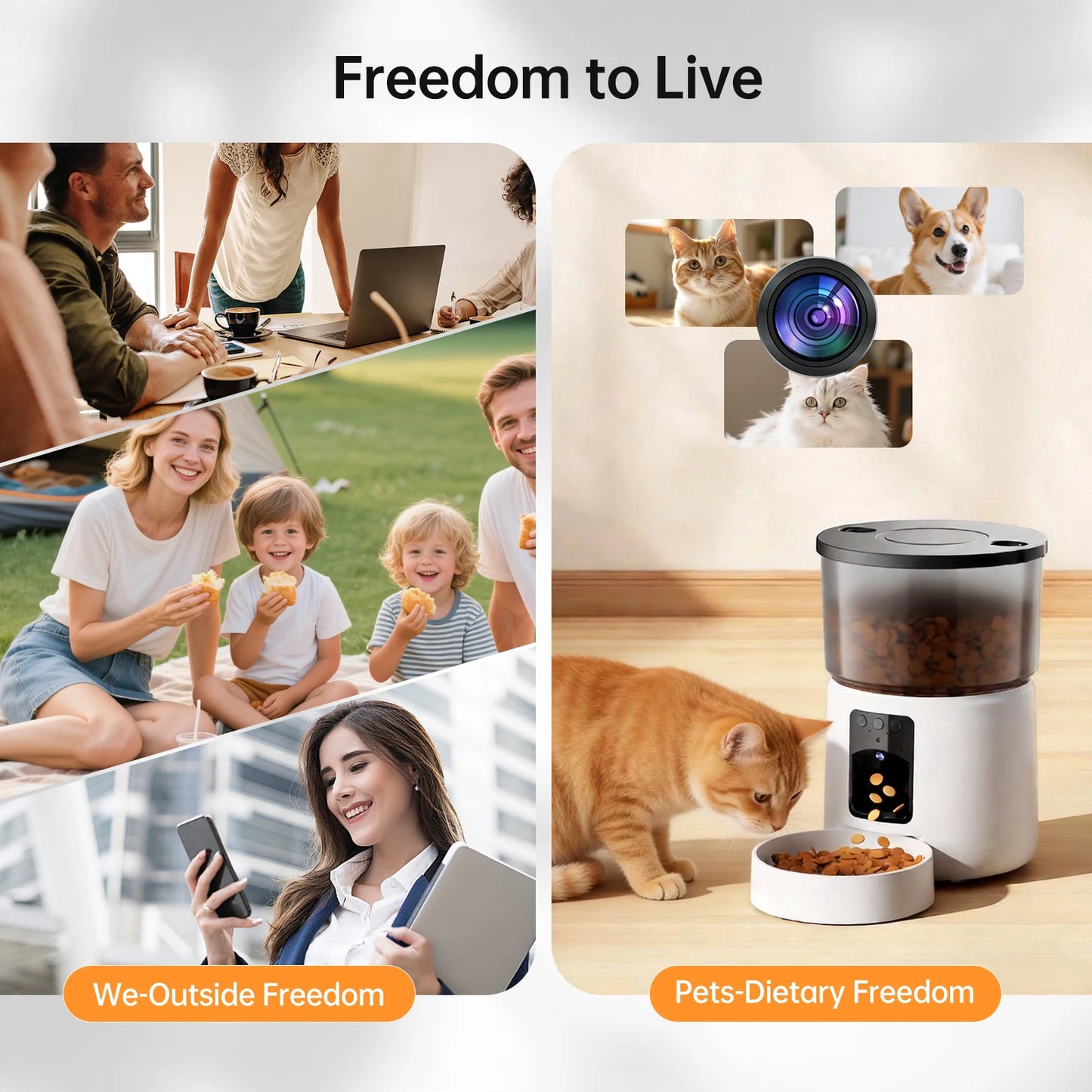 Automatic cat feeder with camera, video dog feeder, suitable for small and medium-sized kittens and dog feeders, 5V-USB powered