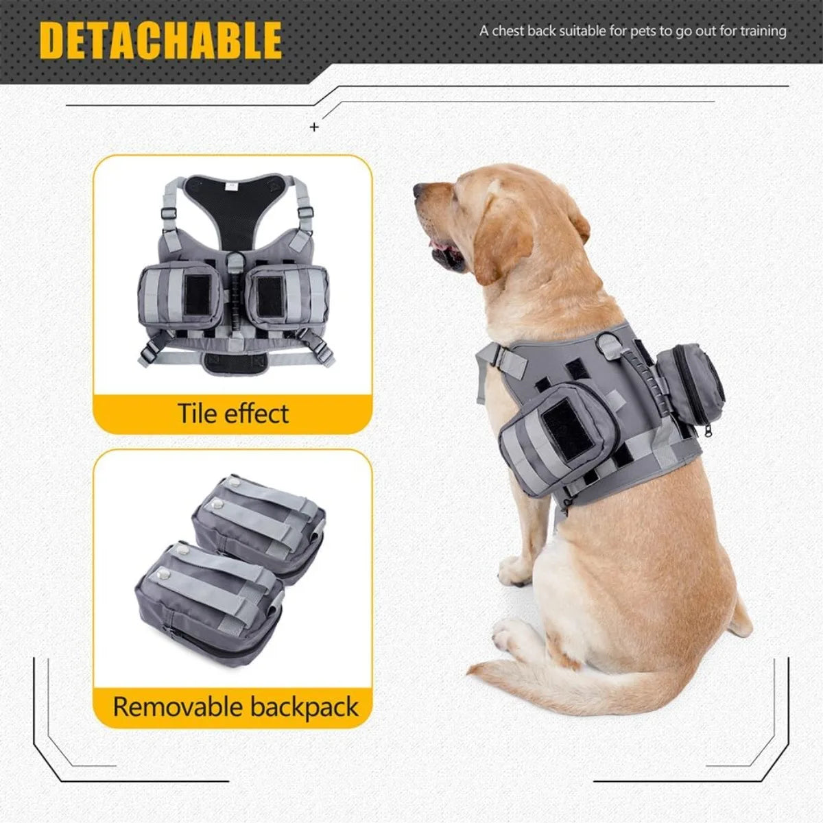 Harnais sac à dos pour chien avec sangles réglables et poches latérales