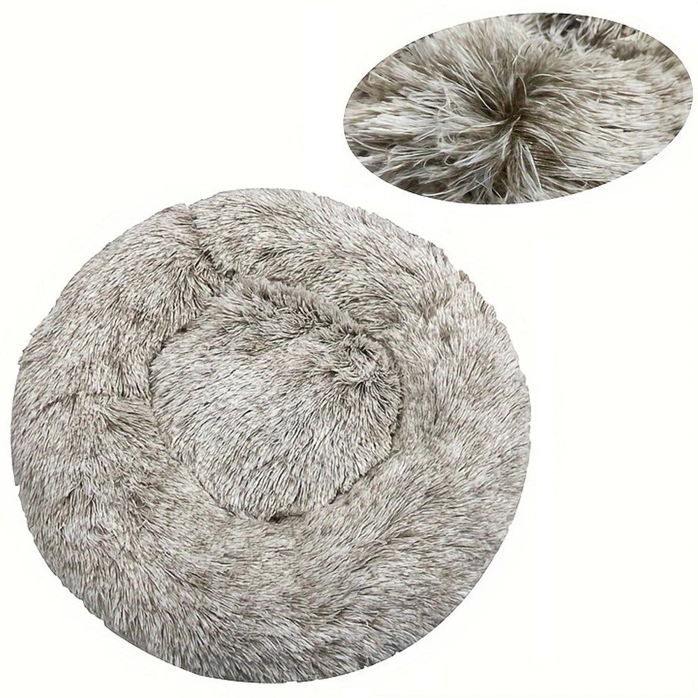 Round Plush Pet Bed — Washable Warm Basket for Dogs & Cats, 6 Sizes